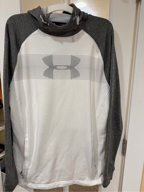 Under Armour White and Charcoal Hooded Performance Pullover